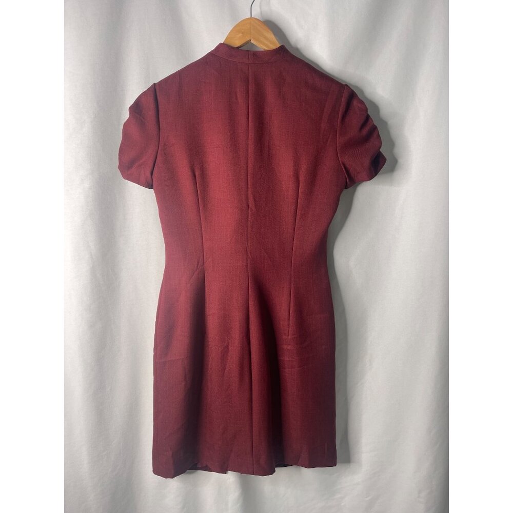 Ellen Tracy Womens Burgundy Dress Size 8 With Gold Zipper & Ruched Sleeves 100% - Picture 5 of 7